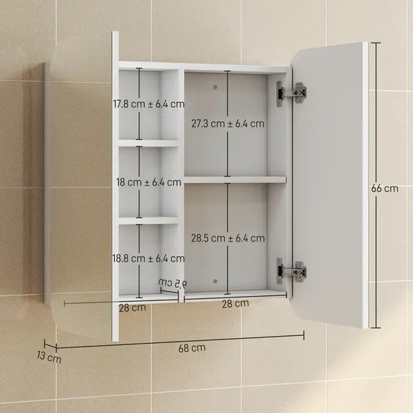 HOMCOM Arched Bathroom Mirror Cabinet with Adjustable Shelves - White - 3