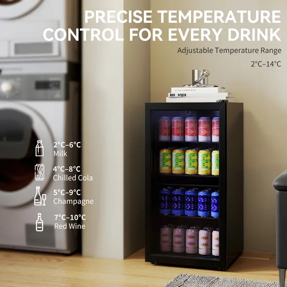 HOMCOM 93L Drinks Fridge, 115 Can Freestanding Beer Fridge with Glass Door, Adjustable Shelves, LED Light, for Beer Soda, Black - 5