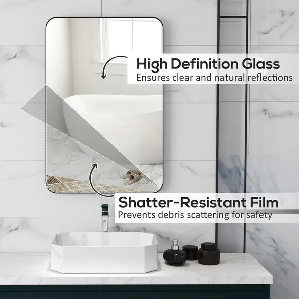 HOMCOM 90 x 60cm Curved Bathroom Mirror - Black - 6