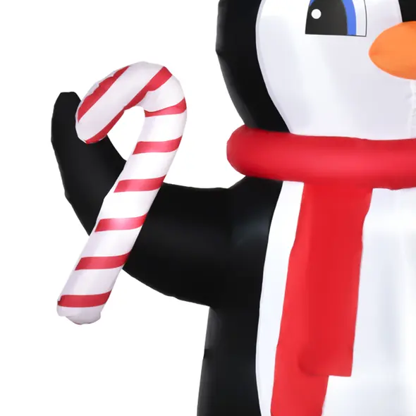 HOMCOM 8ft Inflatable Christmas Penguin Holding Candy Cane Blow Up Outdoor Decoration with LED Lights for Holiday - 9