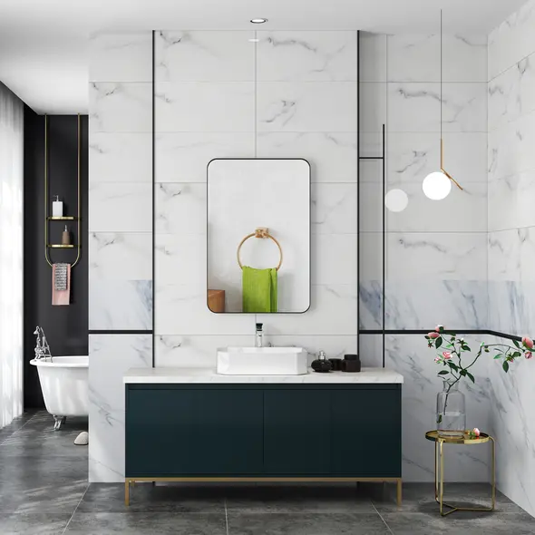 HOMCOM 90 x 60cm Curved Bathroom Mirror - Black - 9