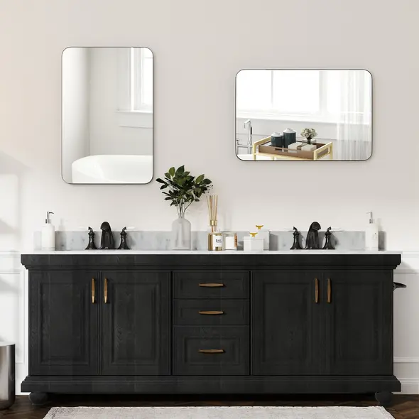 HOMCOM 90 x 60cm Curved Bathroom Mirror - Black - 7