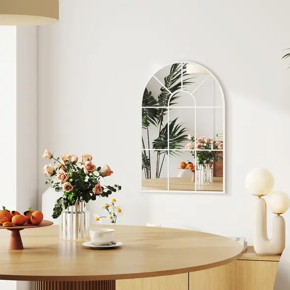 HOMCOM 90 X 61cm Arched Grid Mirror - White - 8