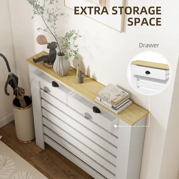HOMCOM 95.5H x 111Wcm Radiator Cover, with Drawer - White - 6