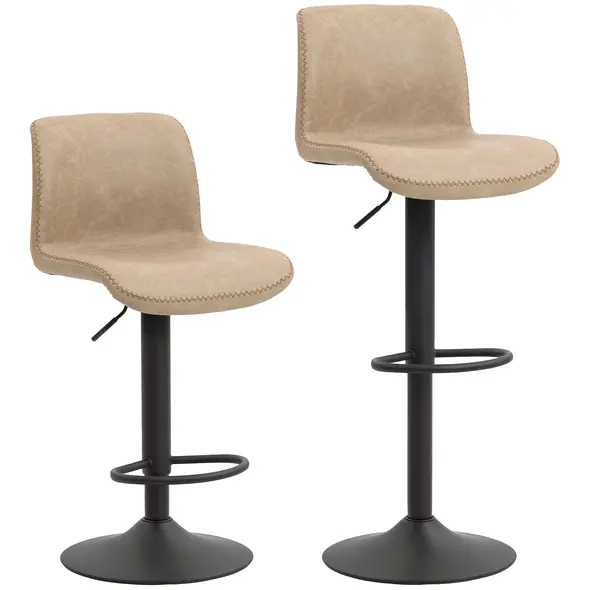 HOMCOM Bar Stools Set of 2, PU Leather Barstools with Backrest and Footrest for Kitchen, Counter, Breakfast Bar, Light Brown - 1