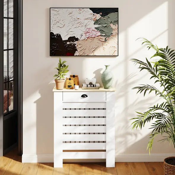 HOMCOM 95.5H x 78Wcm Radiator Cover, with Drawer - White - 8