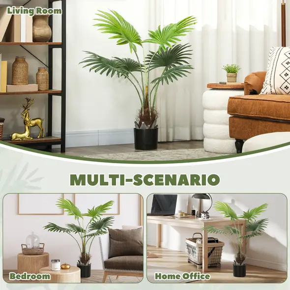 HOMCOM 94cm Artificial Palm Tree, Decorative Artificial Plant with Lifelike PEVA Leaves and Coconut Coir, Fake Tree with Plastic Pot and Flocking for Home Office Decor, Green - 5
