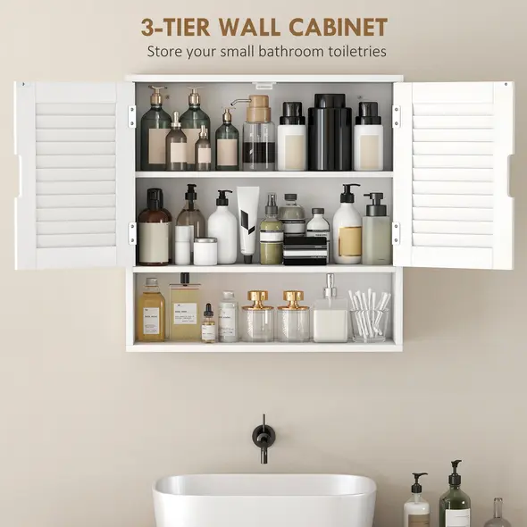 HOMCOM Bathroom Cabinet, Wall Mounted Storage Cabinet with Adjustable Shelves, 60 x 20 x 60 cm, White - 4