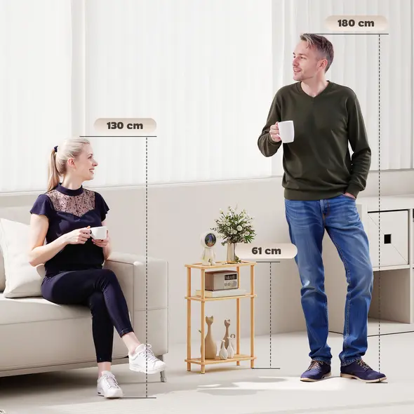 HOMCOM Bamboo Side Table, 3-Tier Slim End Table, Nordic Style, for Living Room, Bedroom, Office, Tool-Free Assembly, Natural Wood Finish - 4