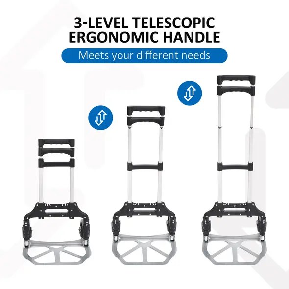 HOMCOM Aluminium Folding Hand Truck Trolley, Heavy Duty Foldable Sack Cart with Adjustable Telescoping Handle, 70KG Load Capacity - 6