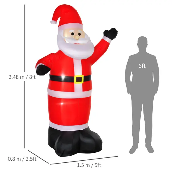 HOMCOM 8ft Inflatable Christmas Santa Claus Xmas Decoration with LED Holiday Air Blown Yard Outdoor Décor - 3