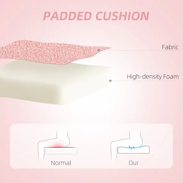 HOMCOM Armless Heart Computer Desk Chair, Teddy Fleece Swivel Office Chair, Makeup Vanity Chair with Height Adjustable, Wheels, for Home Study Bedroom, Pink - 4