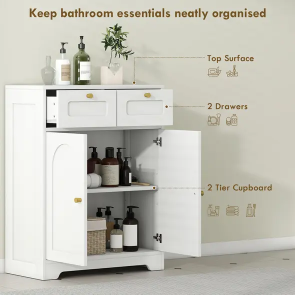 HOMCOM Bathroom Floor Cabinet with 2 Drawers - White - 4