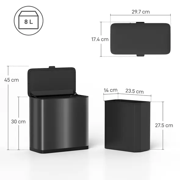 HOMCOM 8L Hanging Kitchen Bin, Rubbish bin with Lid and Removable Inner Bucket for Kitchen Cabinet Door, Under Sink, Office - 3