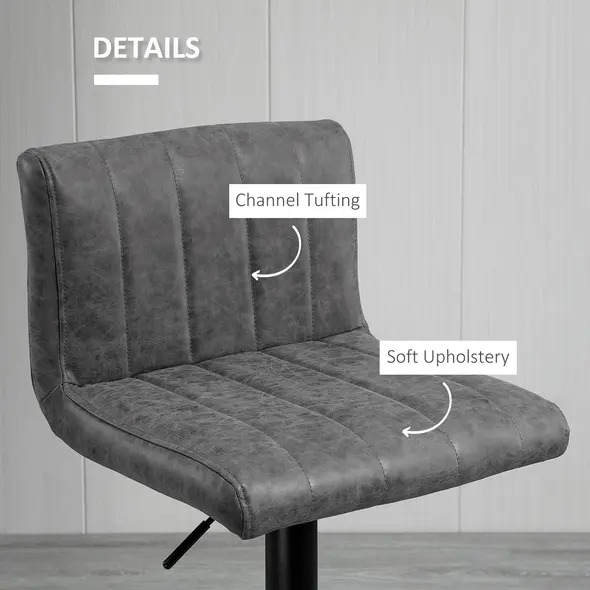 HOMCOM Adjustable Barstools Set of 2, Swivel Counter Bar Chairs, Bar Stools with Footrest, PU Leather, Gas Lift, Grey - 8