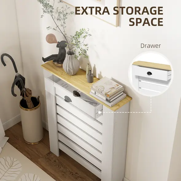 HOMCOM 95.5H x 78Wcm Radiator Cover, with Drawer - White - 6