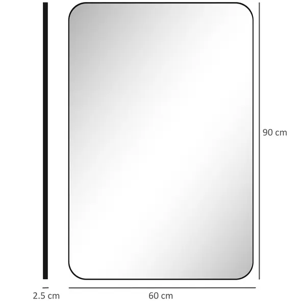 HOMCOM 90 x 60cm Curved Bathroom Mirror - Black - 3