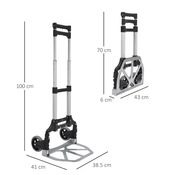 HOMCOM Aluminium Folding Hand Truck Trolley, Heavy Duty Foldable Sack Cart with Adjustable Telescoping Handle, 70KG Load Capacity - 3