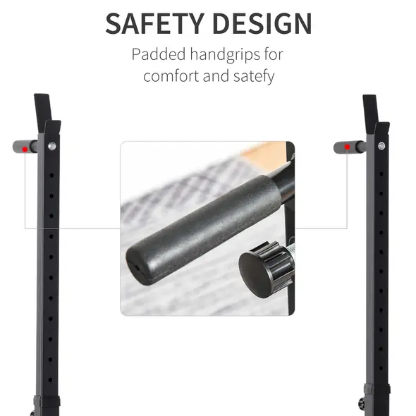 HOMCOM Barbell Rack, Width and Height Adjustable Dip Stand, Bench Press Rack for Home Gym Weight Lifting Fitness Workout, Max Load 150kg - 4