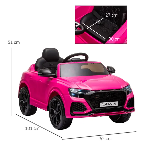 HOMCOM Audi RS Q8 6V Kids Electric Ride On Car Toy w/ Remote USB MP3 Bluetooth Pink - 3