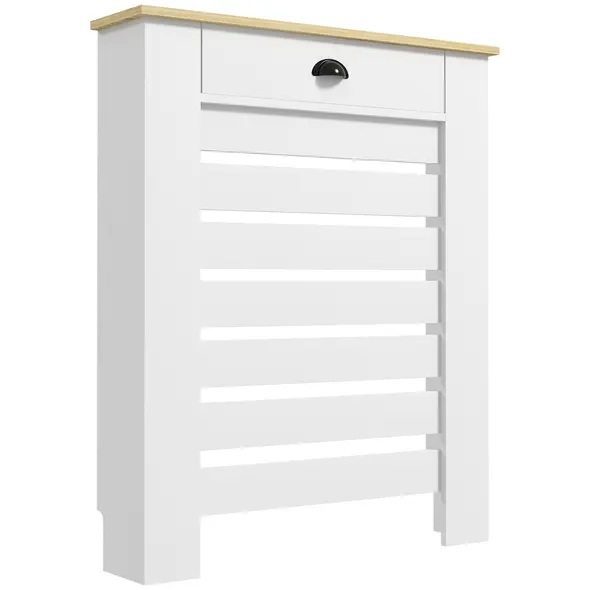 HOMCOM 95.5H x 78Wcm Radiator Cover, with Drawer - White - 1