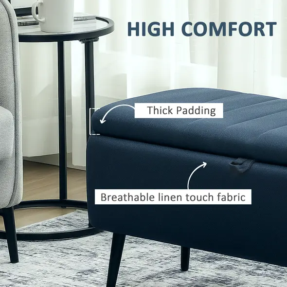 HOMCOM 92 x 31cm Linen-Look Storage Ottoman - Dark Blue - 5