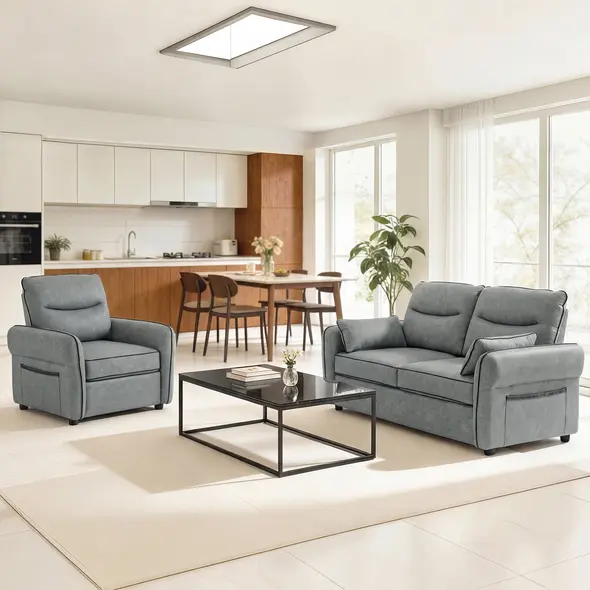 HOMCOM Accent Chair, Faux Leather Armchair - Grey - 6