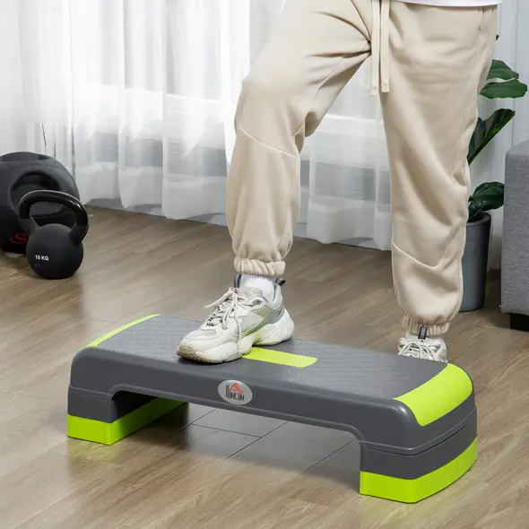 HOMCOM Aerobic Step with 3-Level Adjustable Heights for Home, Office Exercise, Grey and Green - 2