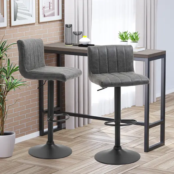 HOMCOM Adjustable Barstools Set of 2, Swivel Counter Bar Chairs, Bar Stools with Footrest, PU Leather, Gas Lift, Grey - 2
