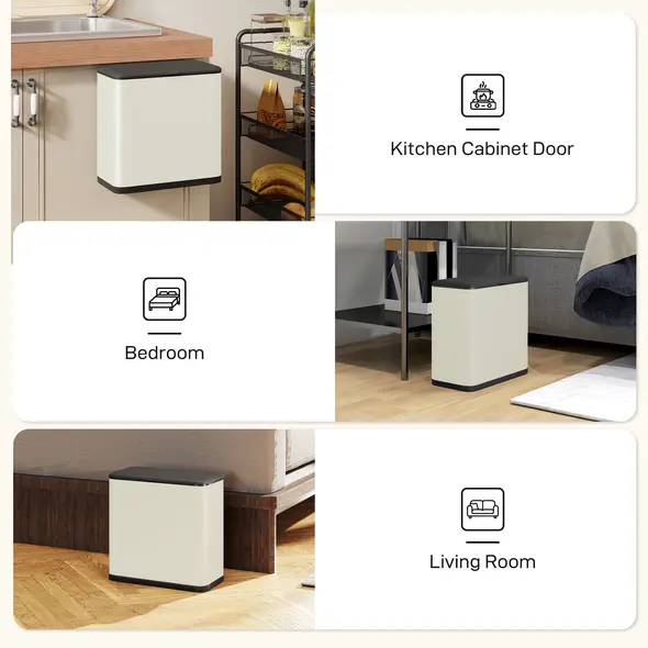 HOMCOM 8L Hanging Kitchen Bin, Rubbish bin with Lid and Removable Inner Bucket for Kitchen Cabinet Door, Under Sink, Office - 7