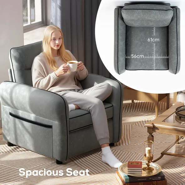 HOMCOM Accent Chair, Faux Leather Armchair - Grey - 5