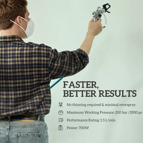 HOMCOM Airless Paint Sprayer, Thinning-Free Electric Paint Spray Gun for Walls, Fences & DIY Projects, 200 Bar High Pressure, 1.5L/min Flow Rate, 7.5m Hose, Indoor & Outdoor Use, Blue - 5