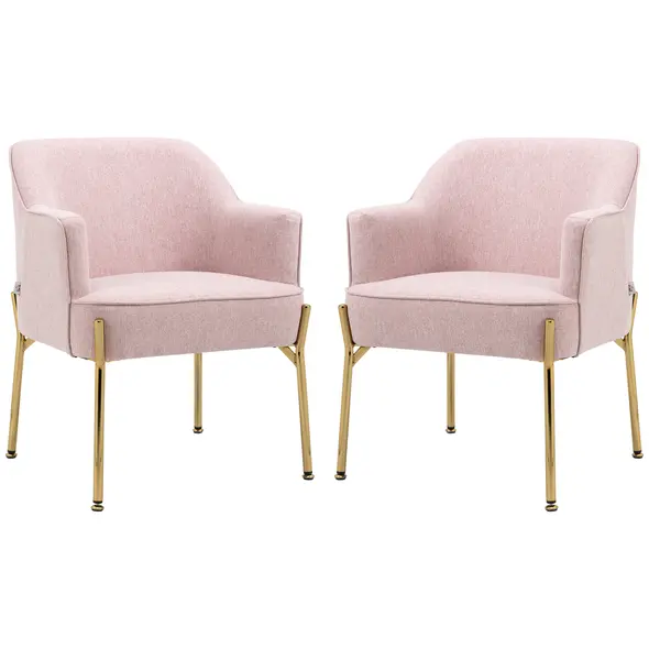 HOMCOM Accent Chair, Living Room Armchair, Vanity Chair with Gold Plating Metal Legs and Soft Padded Seat for Bedroom and Café, Set of 2, Pink - 1
