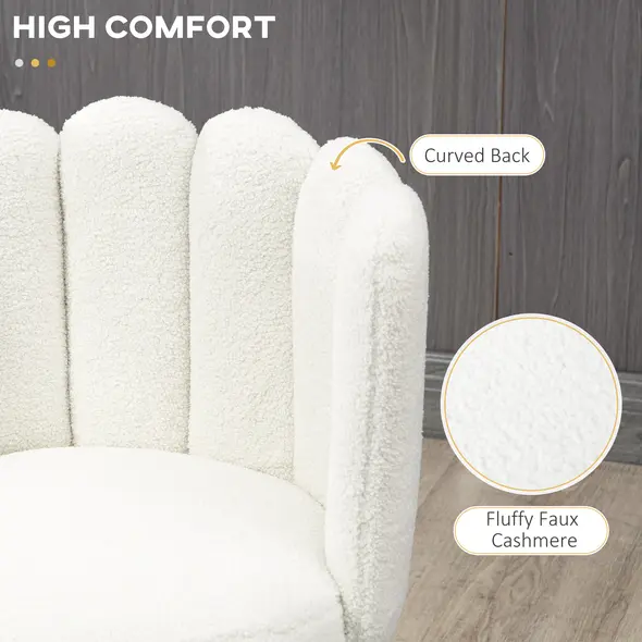 HOMCOM Bar Stools Set of 2, Modern Boucle Upholstered Shell Barstools, Breakfast Bar Chairs with Backrest, Footrest and Steel Base for Kitchen Counter, Cream - 5