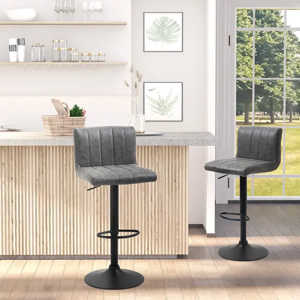 HOMCOM Adjustable Barstools Set of 2, Swivel Counter Bar Chairs, Bar Stools with Footrest, PU Leather, Gas Lift, Grey - 4