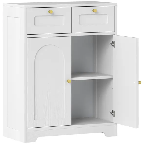 HOMCOM Bathroom Floor Cabinet with 2 Drawers - White - 1