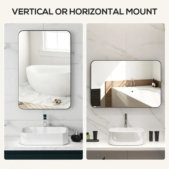 HOMCOM 90 x 60cm Curved Bathroom Mirror - Black - 4