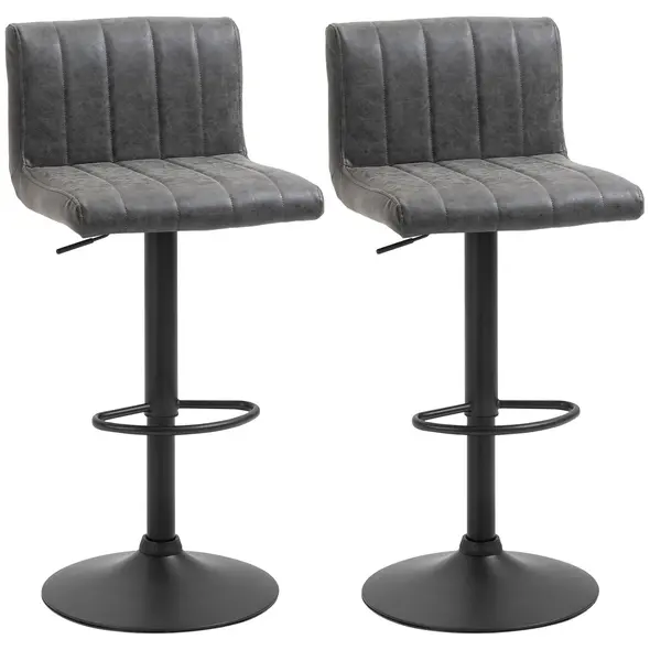 HOMCOM Adjustable Barstools Set of 2, Swivel Counter Bar Chairs, Bar Stools with Footrest, PU Leather, Gas Lift, Grey - 1
