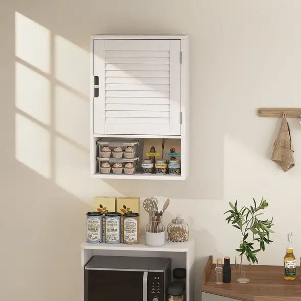 HOMCOM Bathroom Cabinet, Wall Mounted Storage Cabinet with Adjustable Shelves, 40 x 20 x 60 cm, White - 9