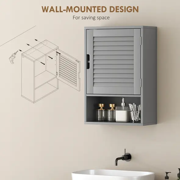 HOMCOM Bathroom Cabinet, Wall Mounted Storage Cabinet with Adjustable Shelves, 40 x 20 x 60 cm, Grey - 6