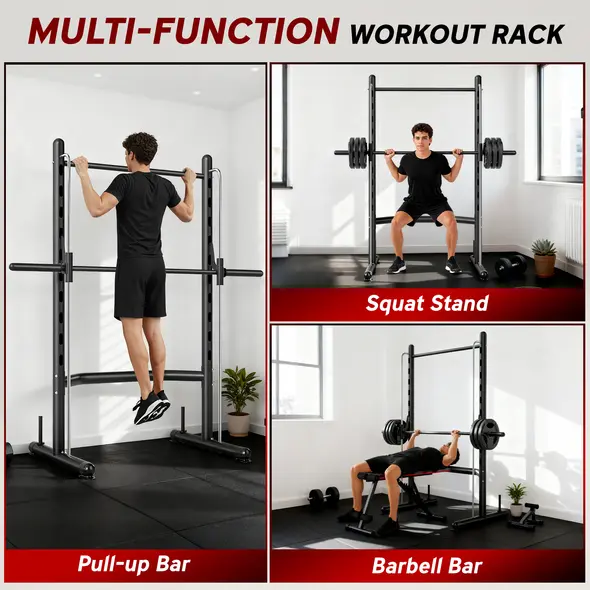 HOMCOM Adjustable Squat Rack, with Pull Up Bar, Barbell Bar for Home Gym - 4