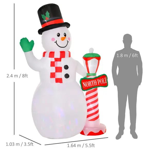 HOMCOM 8ft Tall Christmas Inflatable Snowman with Street Lamp, Lighted for Home Indoor Outdoor Garden Lawn Decoration Party Prop - 3