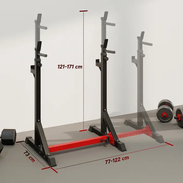 HOMCOM Barbell Rack, Width and Height Adjustable Dip Stand, Bench Press Rack for Home Gym Weight Lifting Fitness Workout, Max Load 150kg - 3