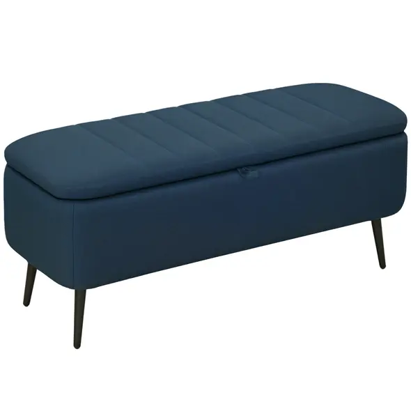 HOMCOM 92 x 31cm Linen-Look Storage Ottoman - Dark Blue - 9