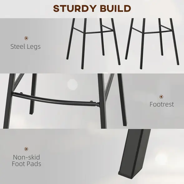 HOMCOM Bar Stools Set of 4, Linen-Touch Upholstered Bar Chairs, Kitchen Stools with Backs and Steel Legs for Dining Room, Light Grey - 6