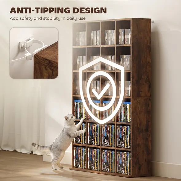 HOMCOM CD Storage Unit with Adjustable Shelves, 89 x 130.5 cm, Rustic Brown - 6