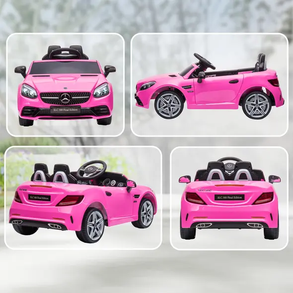 HOMCOM Benz SLC 300  Licensed 12V Kids Electric Ride On, with Music, Remote Control, LED Headlights, Horn, Pink - 8