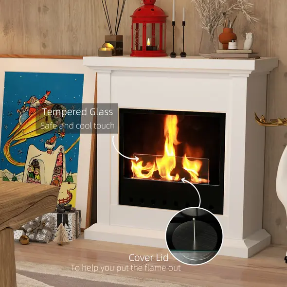 HOMCOM Bioethanol Fire Heater, with Mantelpiece - White - 6
