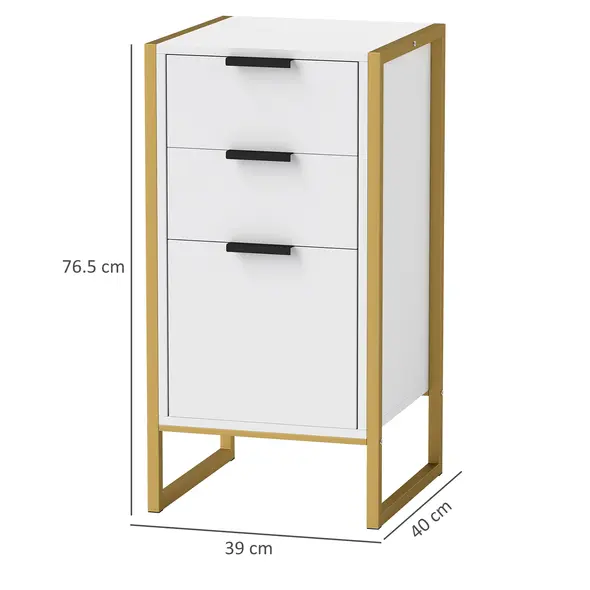 HOMCOM Bedroom Chest of Drawers, Industrial 3-Drawer Dresser, Storage Drawers Unit with Metal Frame for Living Room, White - 3