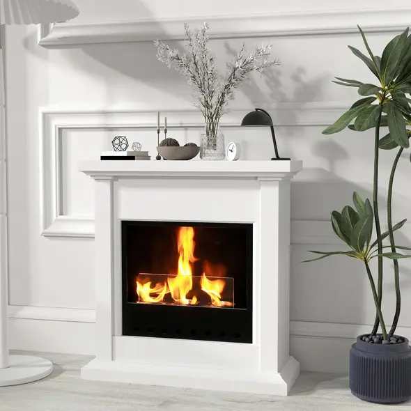 HOMCOM Bioethanol Fire Heater, with Mantelpiece - White - 8